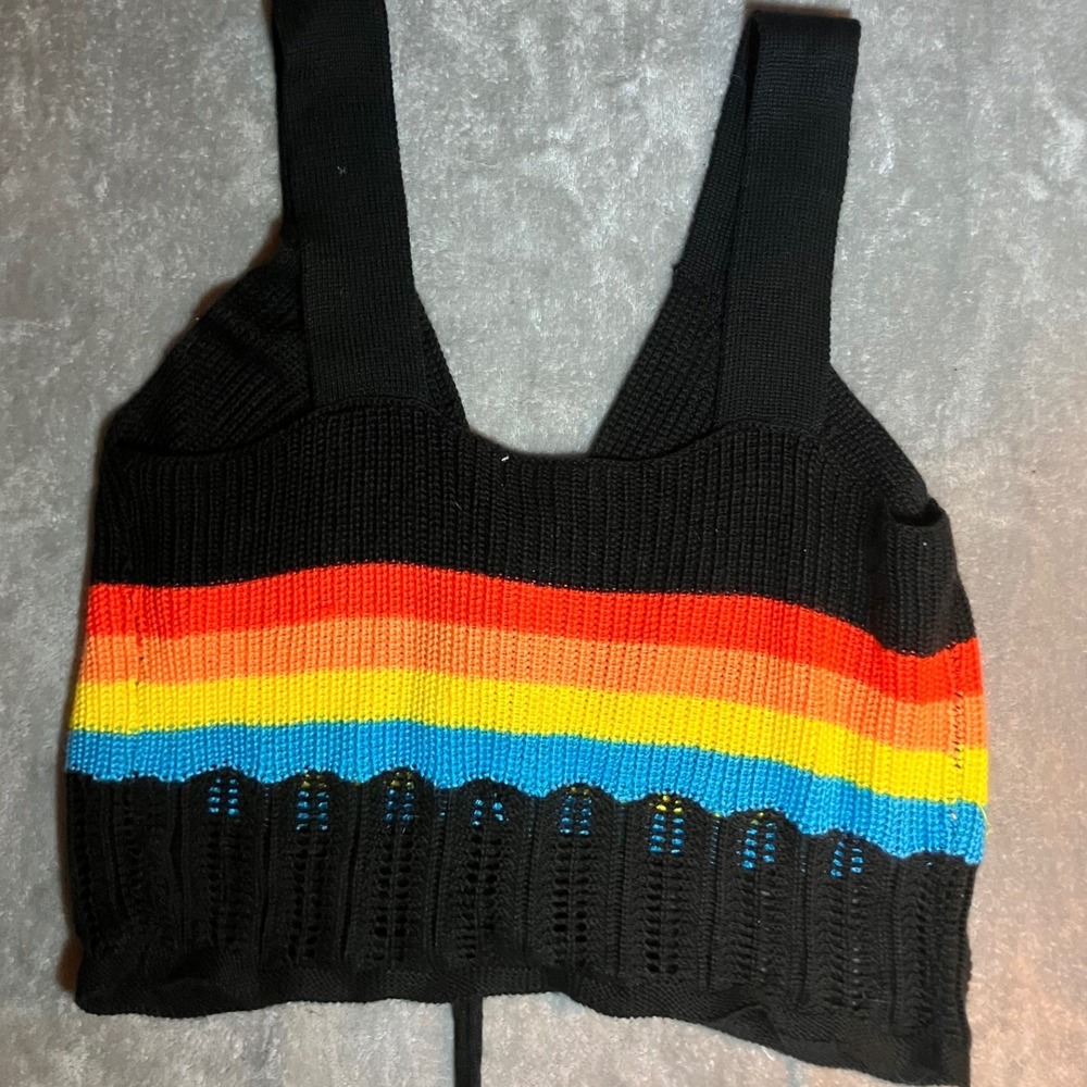 Jolie Joy Rainbow Stripe Lace Up Knit Crop Tank Top Plus 1X‎ Boho Fairy Festival - Picture 2 of 6